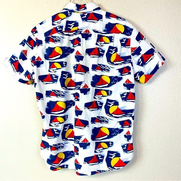 J. Crew Sailboat Cotton Button Up Short Sleeve Shirt Size M - Picture 3 of 7